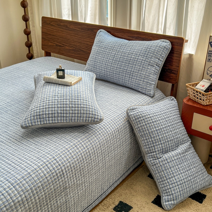 91家纺网 家纺一手货源 找家纺 芷卧 2025新款小香风牛奶绒床盖三件套 香妃-蓝