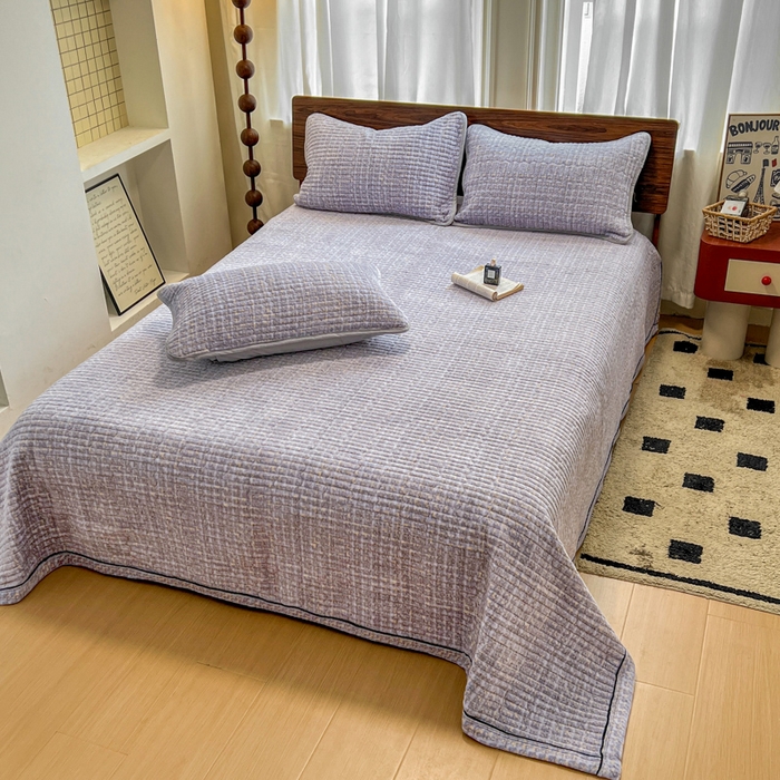 91家纺网 家纺一手货源 找家纺 芷卧 2025新款小香风牛奶绒床盖三件套 香妃-紫