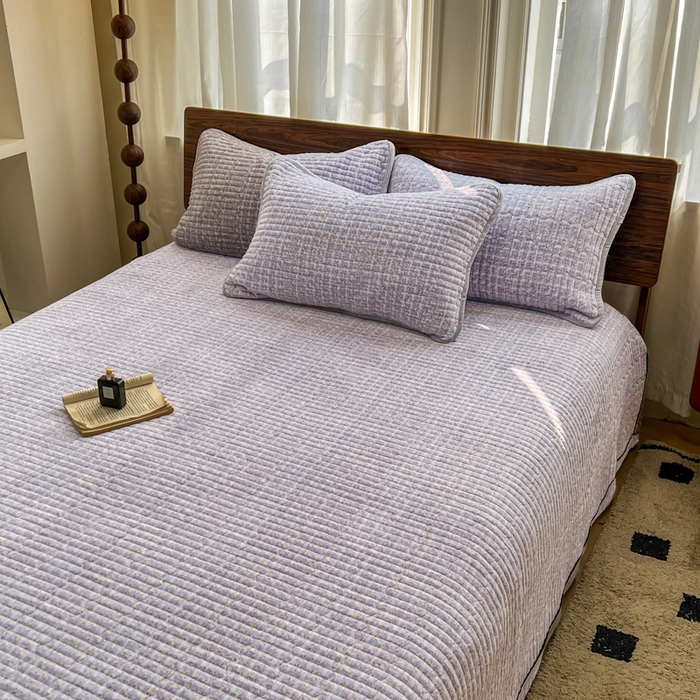 91家纺网 家纺一手货源 找家纺 芷卧 2025新款小香风牛奶绒床盖三件套 香妃-紫