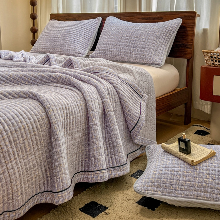 芷卧 2025新款小香风牛奶绒床盖三件套 香妃-紫