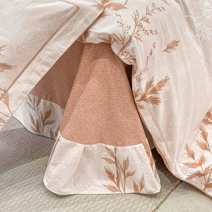 91家纺网 家纺一手货源 找家纺 凌鼎 2025新款100%全棉磨毛四件套数码印花加厚纯棉磨毛四件套 叶初开-咖