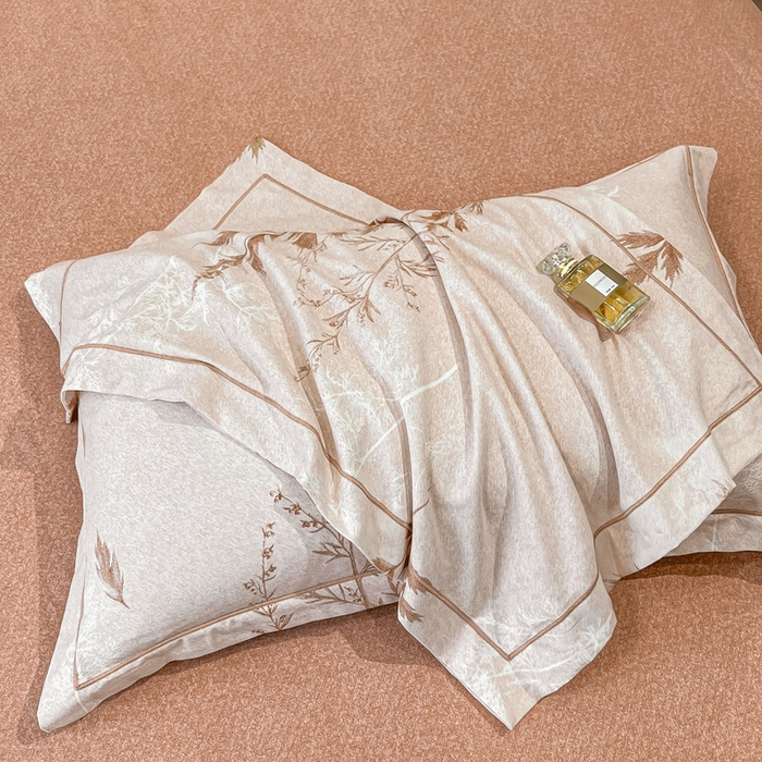 91家纺网 家纺一手货源 找家纺 凌鼎 2025新款100%全棉磨毛四件套数码印花加厚纯棉磨毛四件套 叶初开-咖