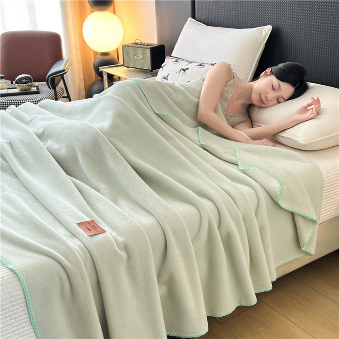 91家纺网 家纺一手货源 找家纺 琪格格纺织 2025新款高端航空水貂绒毛毯双面绒盖毯办公室家用午睡沙发毯空调毯子 抹茶 奶绿