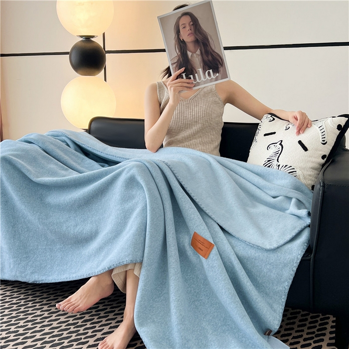91家纺网 家纺一手货源 找家纺 琪格格纺织 2025新款高端航空水貂绒毛毯双面绒盖毯办公室家用午睡沙发毯空调毯子 海盐-蓝