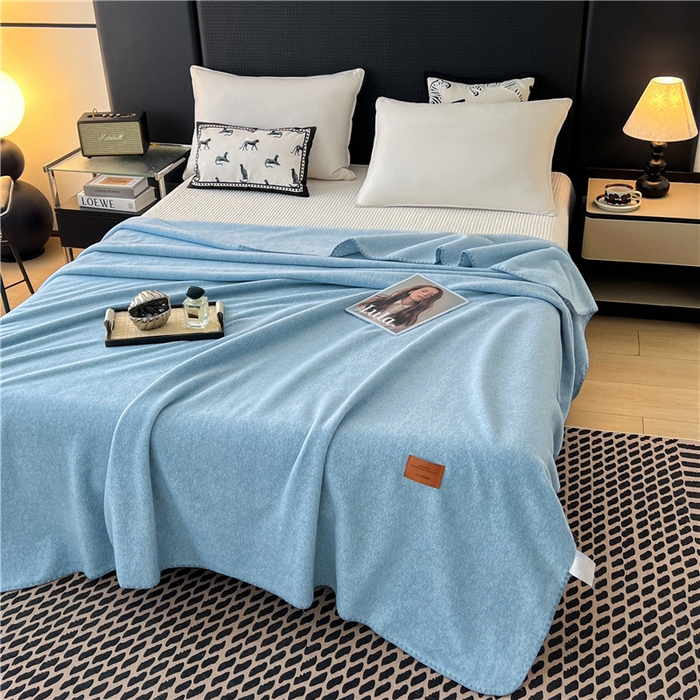 91家纺网 家纺一手货源 找家纺 琪格格纺织 2025新款高端航空水貂绒毛毯双面绒盖毯办公室家用午睡沙发毯空调毯子 海盐-蓝