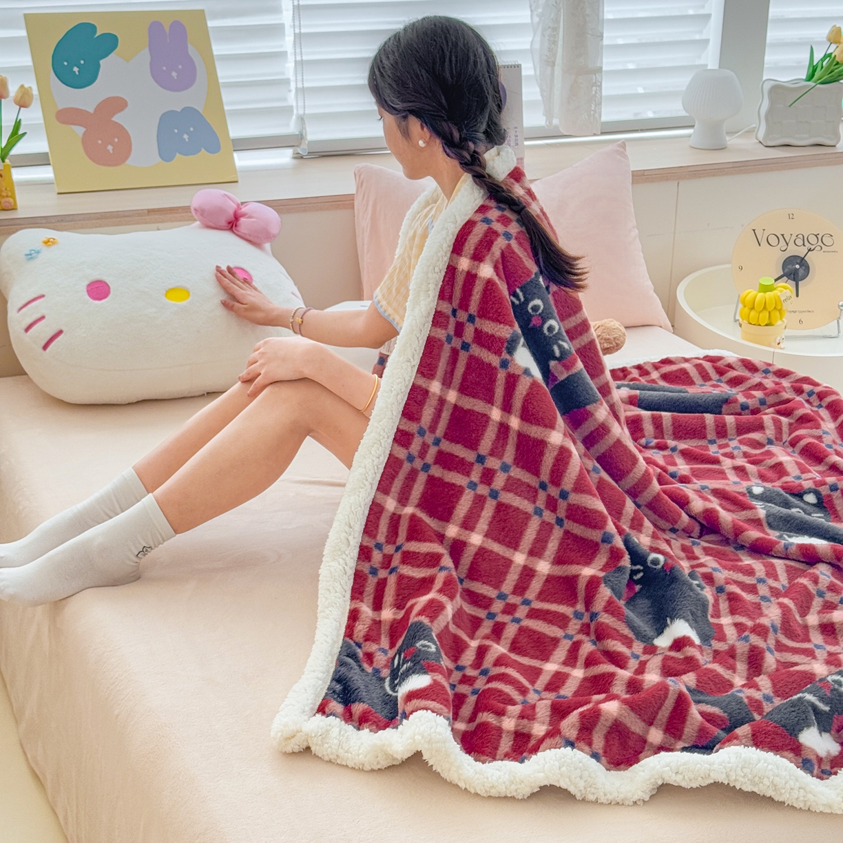 91家纺网 家纺一手货源 找家纺 （总）KA家纺 2025新款兔毛绒毛毯 印花牛奶绒盖毯 多功能被套毯