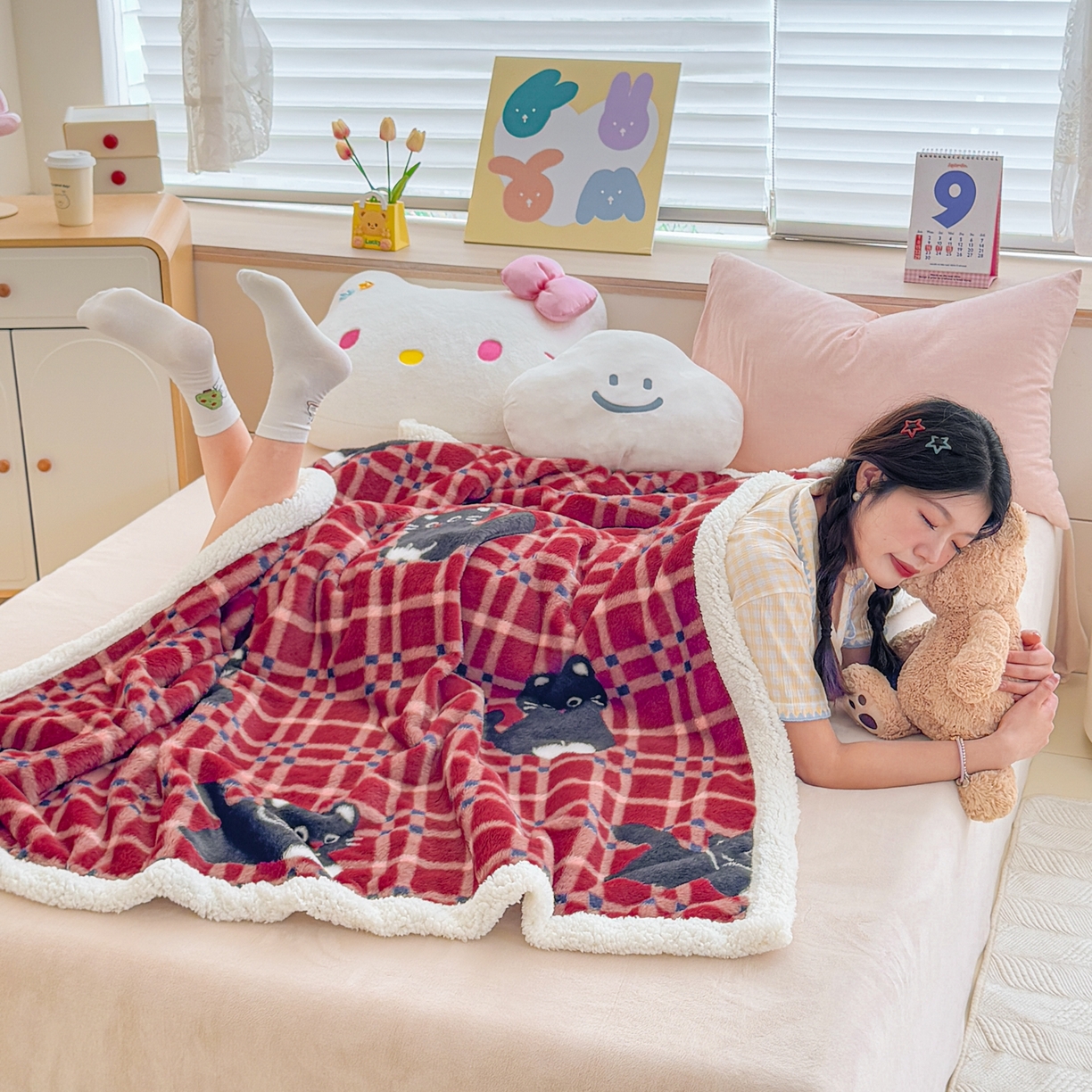 91家纺网 家纺一手货源 找家纺 （总）KA家纺 2025新款兔毛绒毛毯 印花牛奶绒盖毯 多功能被套毯