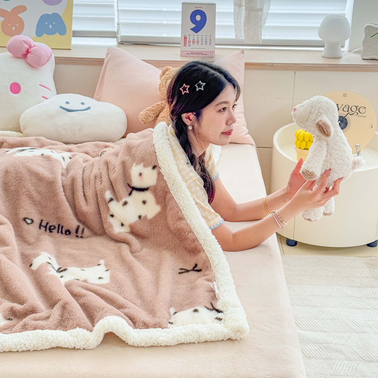 91家纺网 家纺一手货源 找家纺 KA家纺 2025新款兔毛绒毛毯 印花牛奶绒盖毯 多功能被套毯 兔绒毯 斑点狗