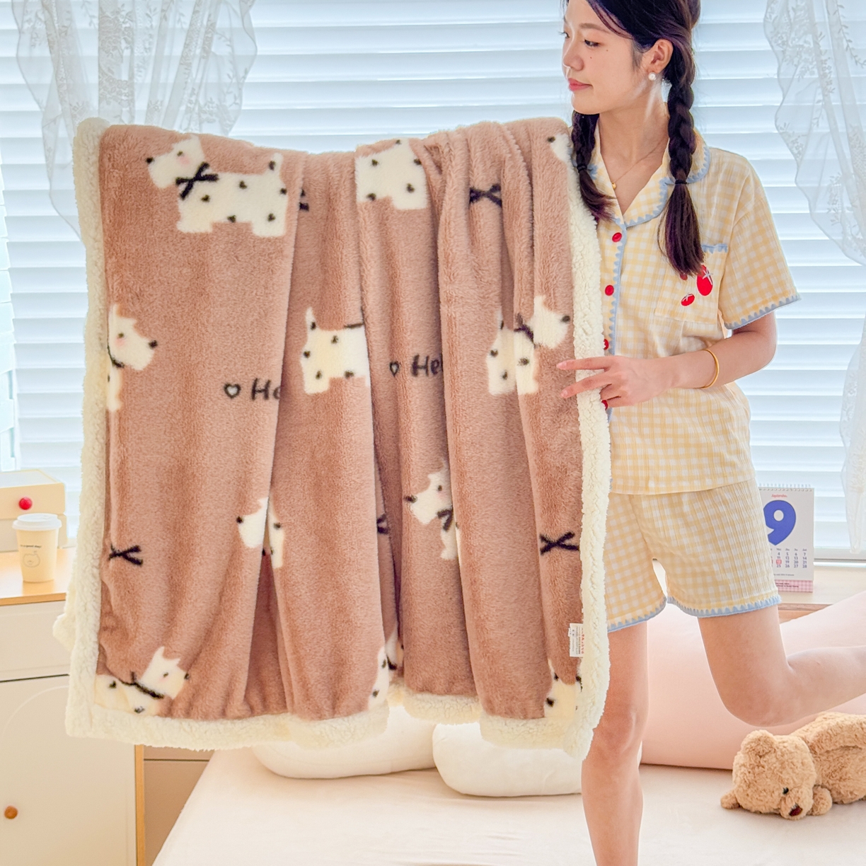 91家纺网 家纺一手货源 找家纺 KA家纺 2025新款兔毛绒毛毯 印花牛奶绒盖毯 多功能被套毯 兔绒毯 斑点狗