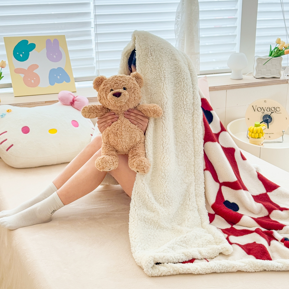 91家纺网 家纺一手货源 找家纺 KA家纺 2025新款兔毛绒毛毯 印花牛奶绒盖毯 多功能被套毯 兔绒毯 几何世界