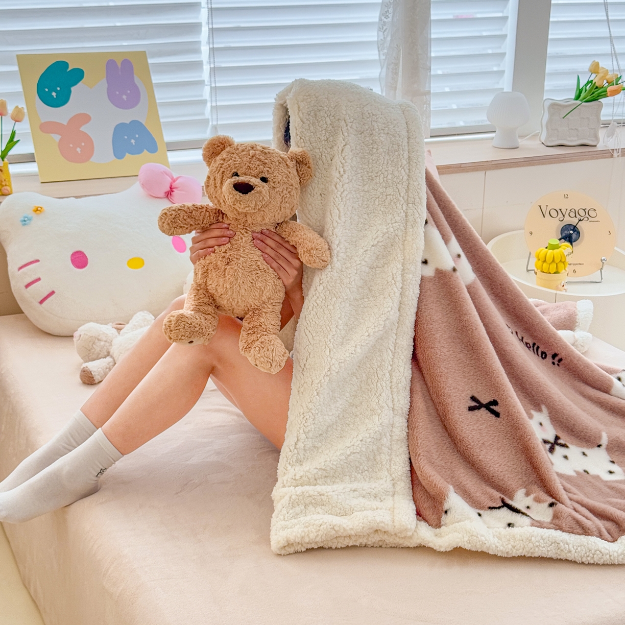 91家纺网 家纺一手货源 找家纺 KA家纺 2025新款兔毛绒毛毯 印花牛奶绒盖毯 多功能被套毯 兔绒毯 斑点狗