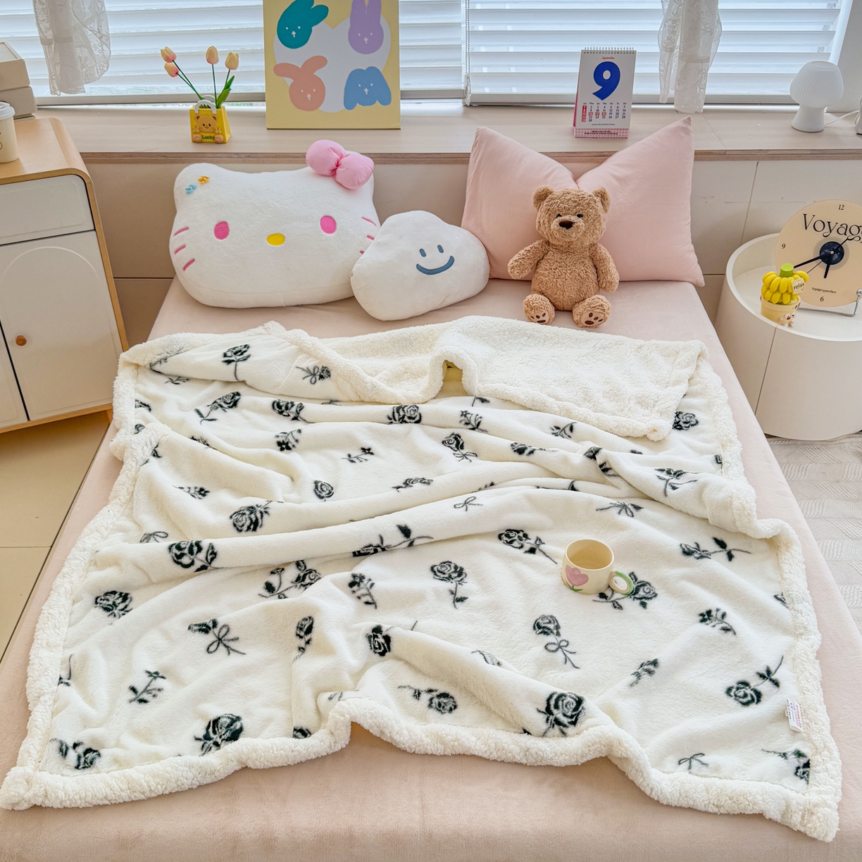 91家纺网 家纺一手货源 找家纺 KA家纺 2025新款兔毛绒毛毯 印花牛奶绒盖毯 多功能被套毯 兔绒毯 玫瑰物语