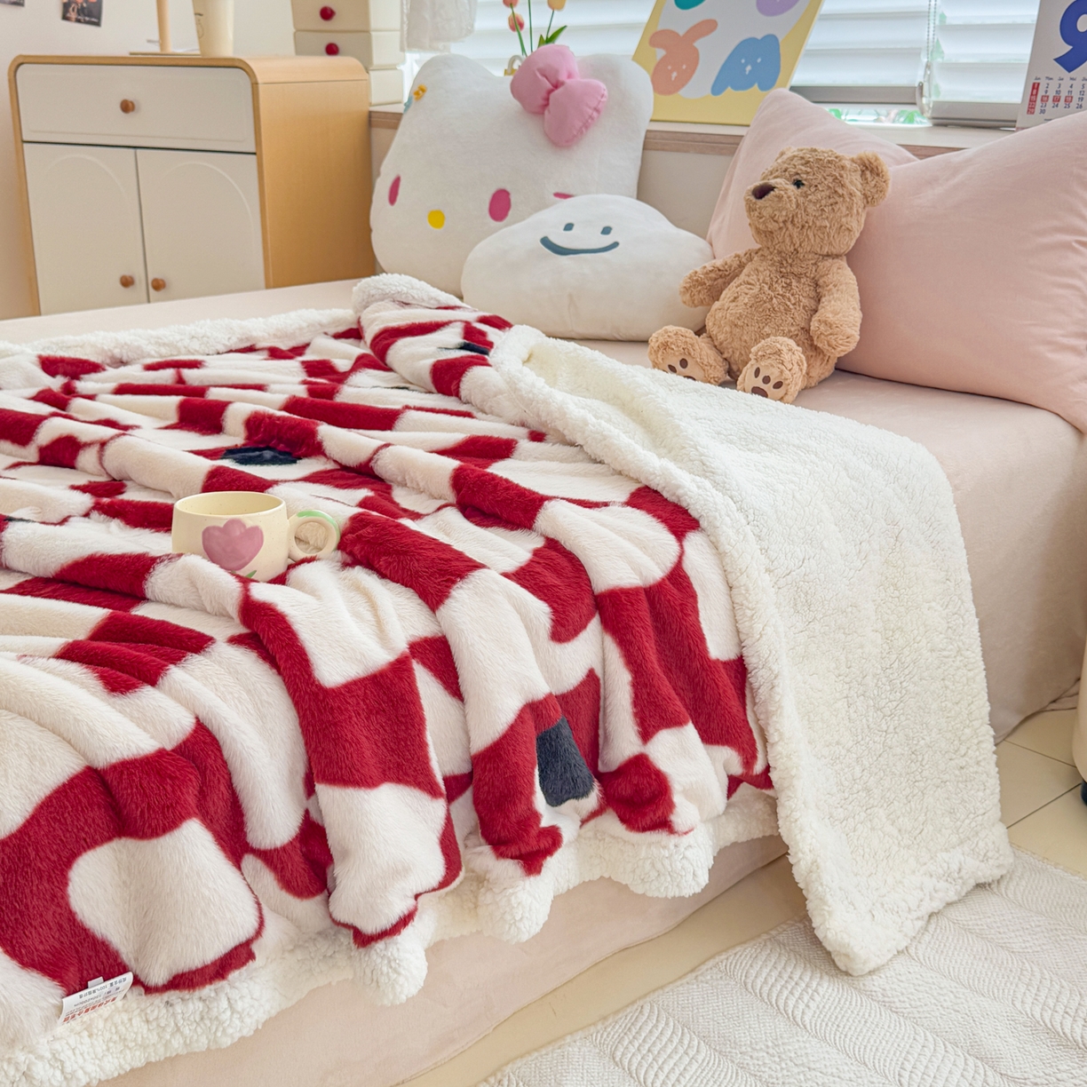 91家纺网 家纺一手货源 找家纺 KA家纺 2025新款兔毛绒毛毯 印花牛奶绒盖毯 多功能被套毯 兔绒毯 几何世界