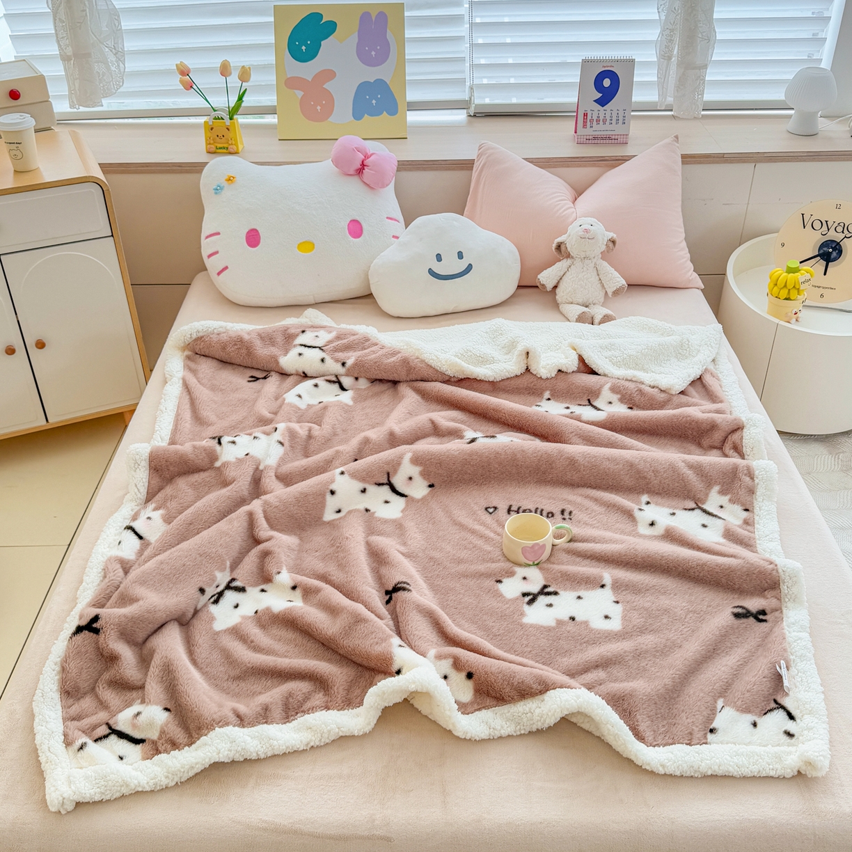 91家纺网 家纺一手货源 找家纺 KA家纺 2025新款兔毛绒毛毯 印花牛奶绒盖毯 多功能被套毯 兔绒毯 斑点狗