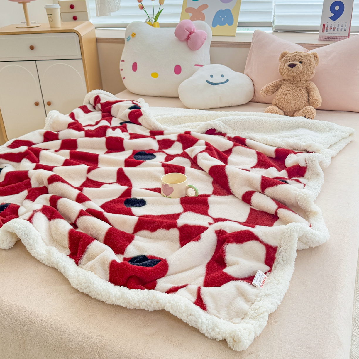 91家纺网 家纺一手货源 找家纺 KA家纺 2025新款兔毛绒毛毯 印花牛奶绒盖毯 多功能被套毯 兔绒毯 几何世界