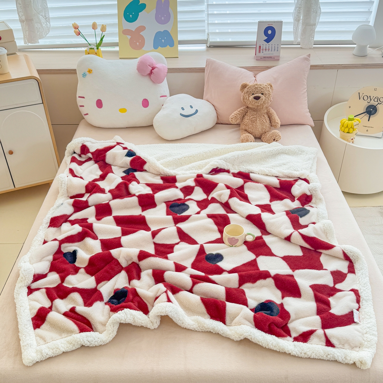 91家纺网 家纺一手货源 找家纺 KA家纺 2025新款兔毛绒毛毯 印花牛奶绒盖毯 多功能被套毯 兔绒毯 几何世界