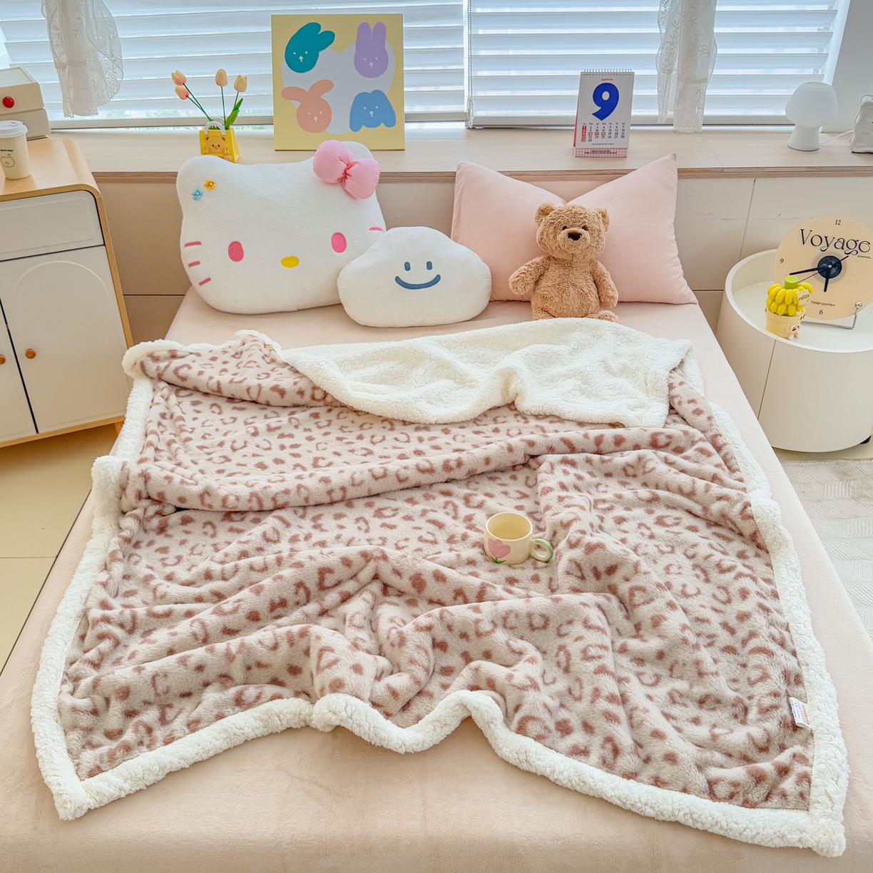 91家纺网 家纺一手货源 找家纺 KA家纺 2025新款兔毛绒毛毯 印花牛奶绒盖毯 多功能被套毯 兔绒毯 豹纹咖