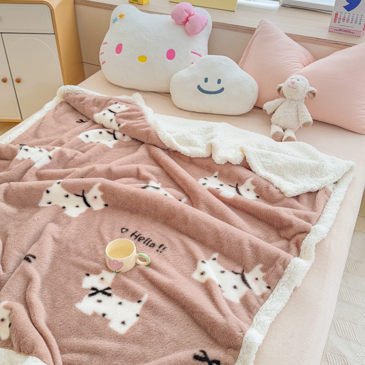 91家纺网 家纺一手货源 找家纺 KA家纺 2025新款兔毛绒毛毯 印花牛奶绒盖毯 多功能被套毯 兔绒毯 斑点狗