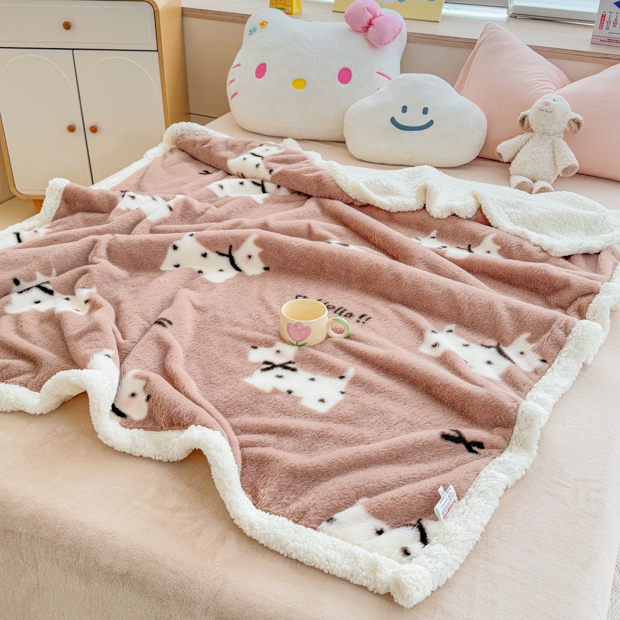 91家纺网 家纺一手货源 找家纺 KA家纺 2025新款兔毛绒毛毯 印花牛奶绒盖毯 多功能被套毯 兔绒毯 斑点狗