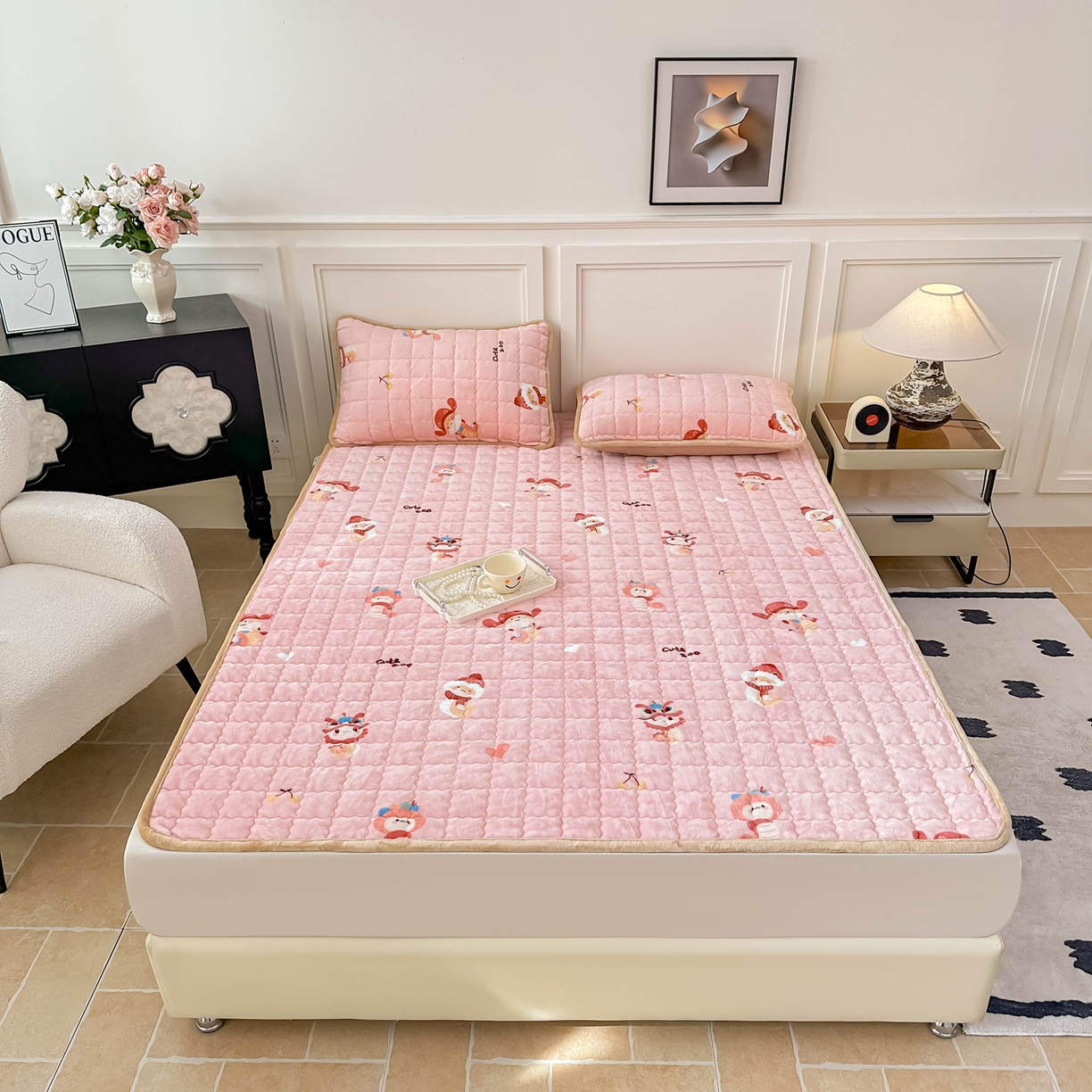 91家纺网 家纺一手货源 找家纺 首选家纺 2025新款牛奶绒床褥床垫系列 动物园