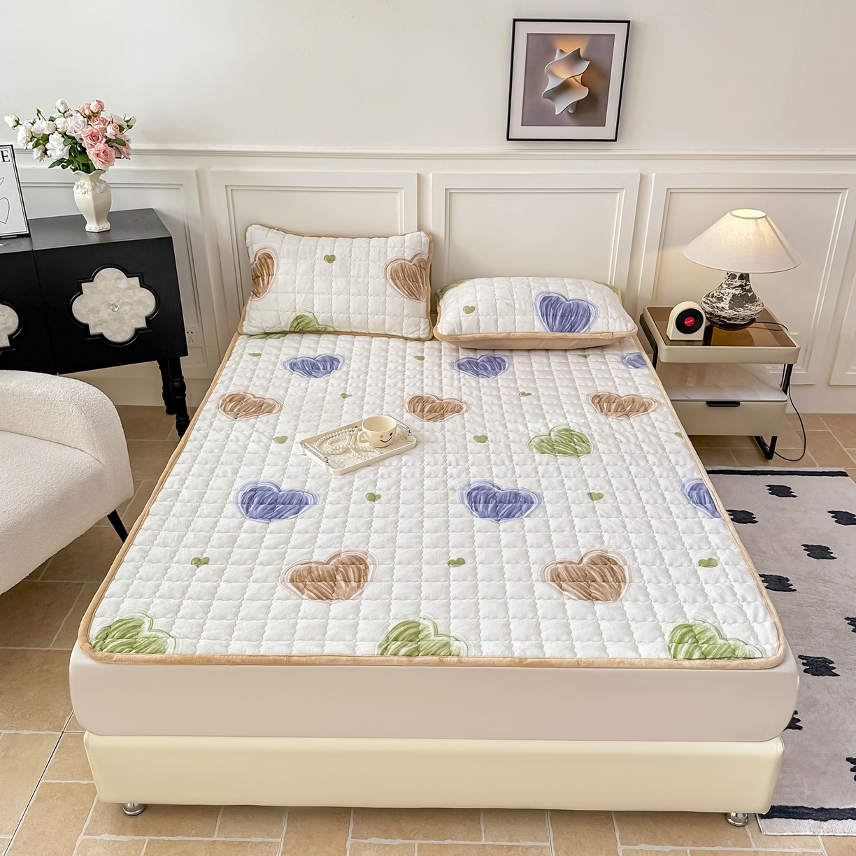 首选家纺 2025新款牛奶绒床褥床垫系列 爱心奶白