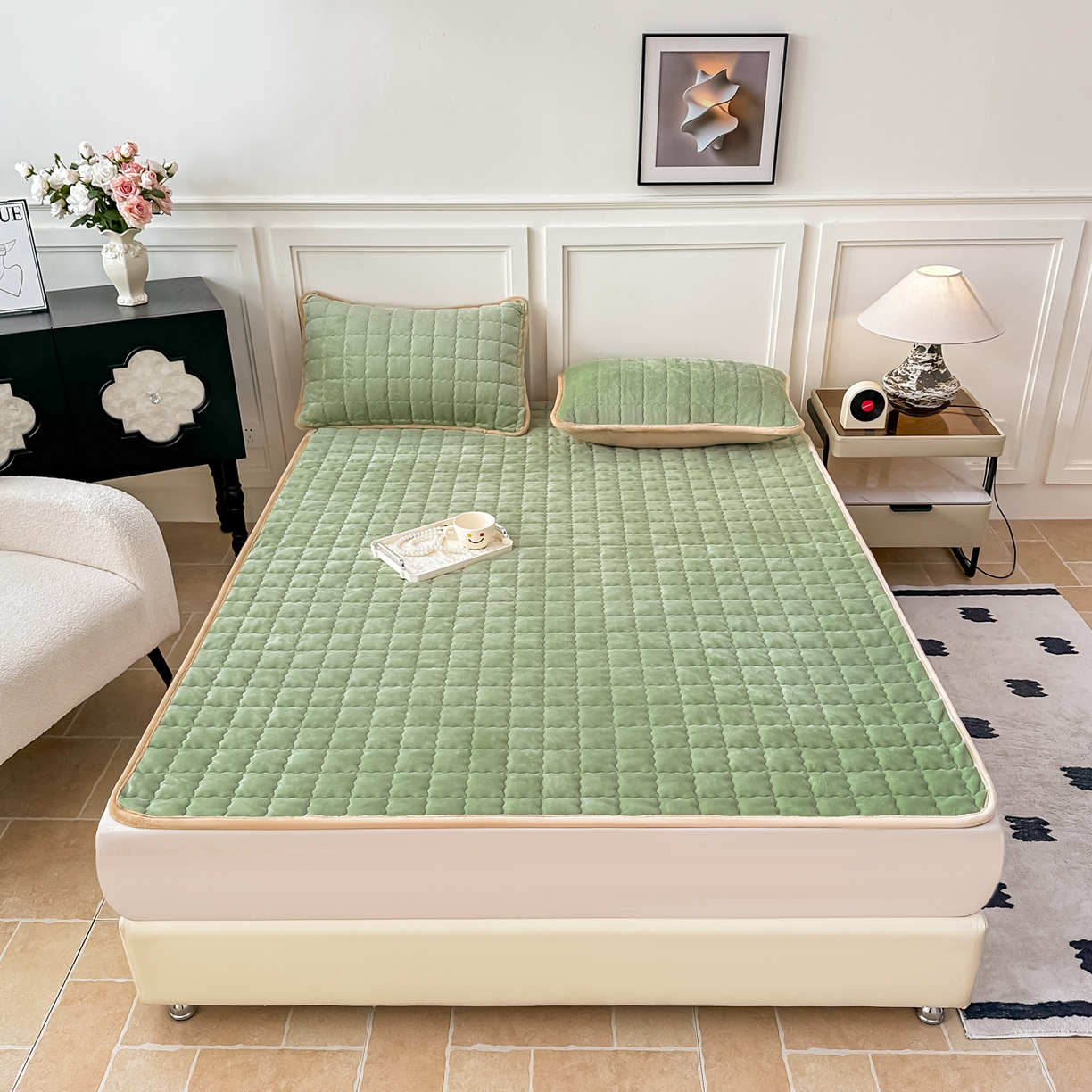 首选家纺 2025新款牛奶绒床褥床垫系列 豆绿