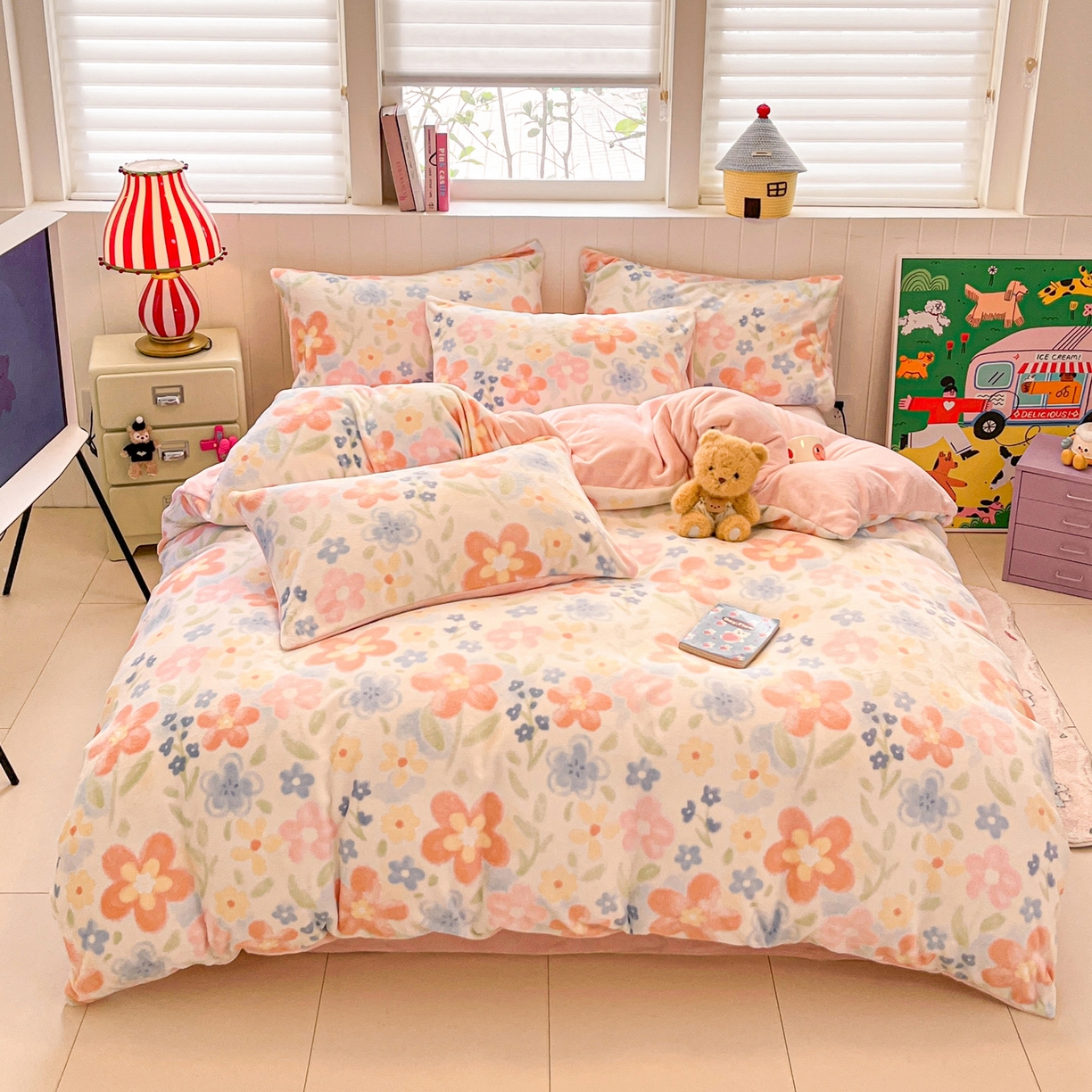 91家纺网 家纺一手货源 找家纺 （总）佳汐蓝家纺 2025新款190克高克重牛奶绒印花四件套