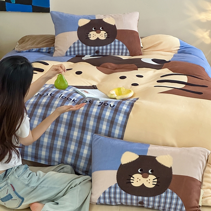 91家纺网 家纺一手货源 找家纺 （总）桃子家居 2025新品A类ins博主大版卡通数码印花加厚牛奶绒系列四件套