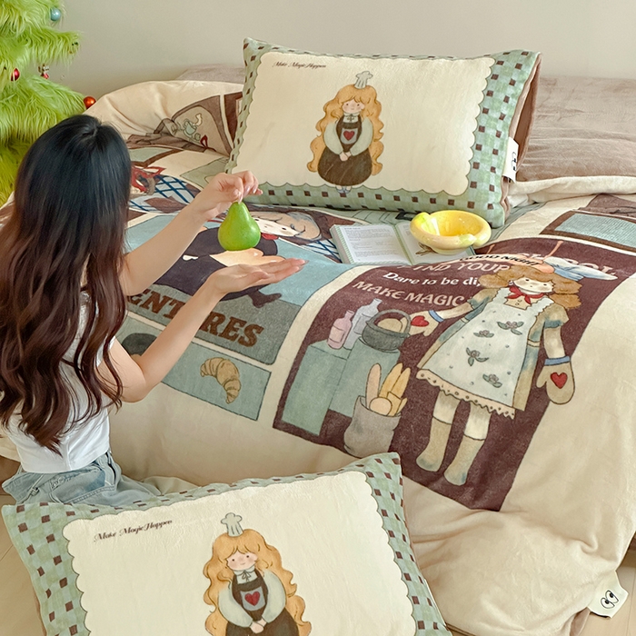 91家纺网 家纺一手货源 找家纺 （总）桃子家居 2025新品A类ins博主大版卡通数码印花加厚牛奶绒系列四件套