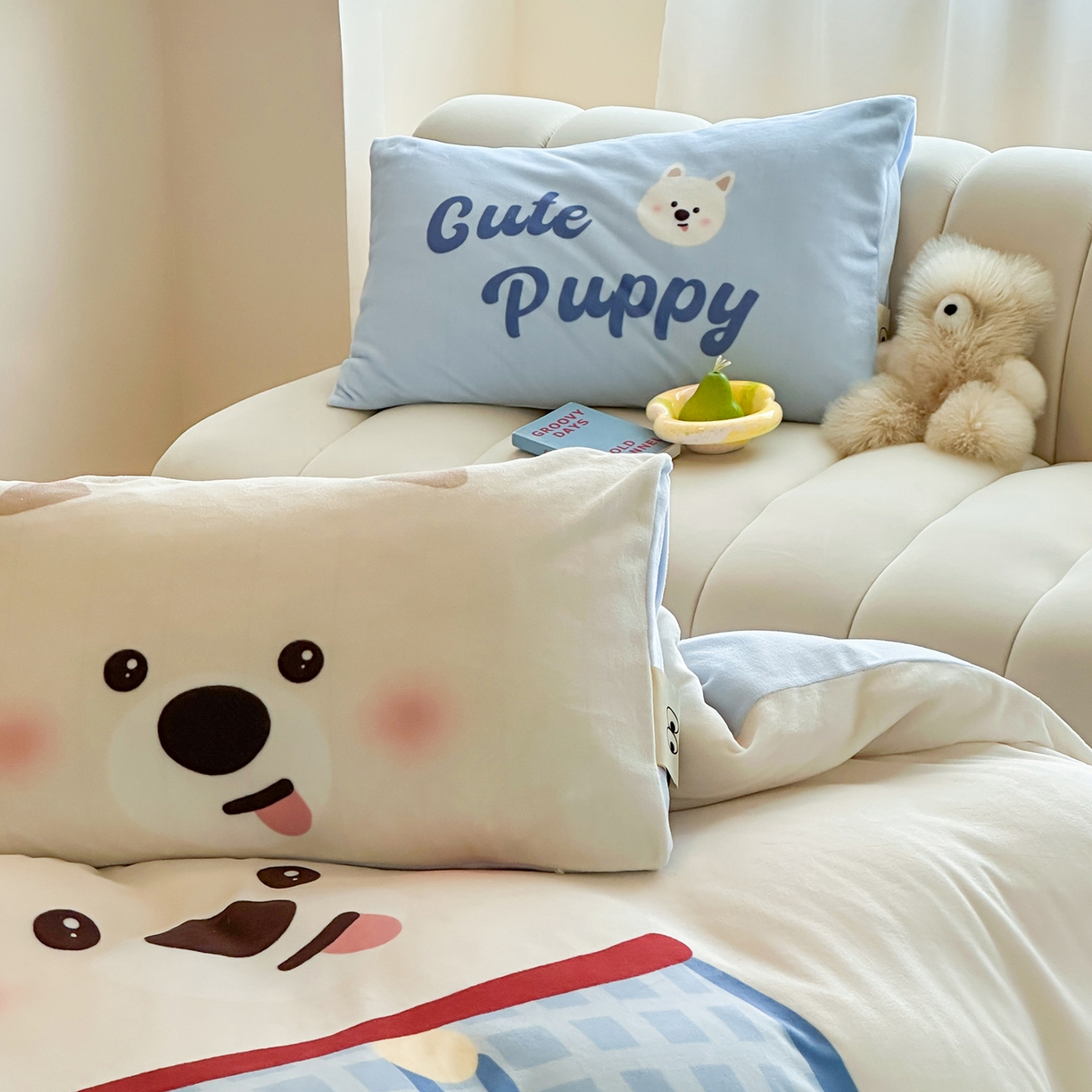 91家纺网 家纺一手货源 找家纺 桃子家居 2025新品A类ins博主大版卡通数码印花加厚牛奶绒系列四件套 绒大版-萌萌西高地