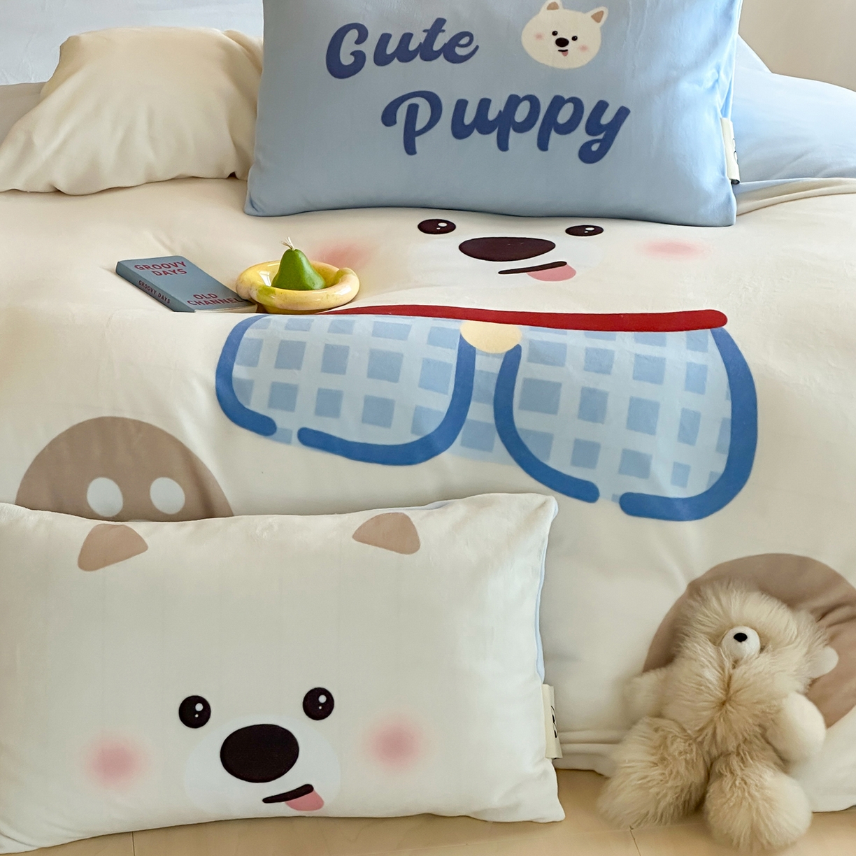 91家纺网 家纺一手货源 找家纺 桃子家居 2025新品A类ins博主大版卡通数码印花加厚牛奶绒系列四件套 绒大版-萌萌西高地