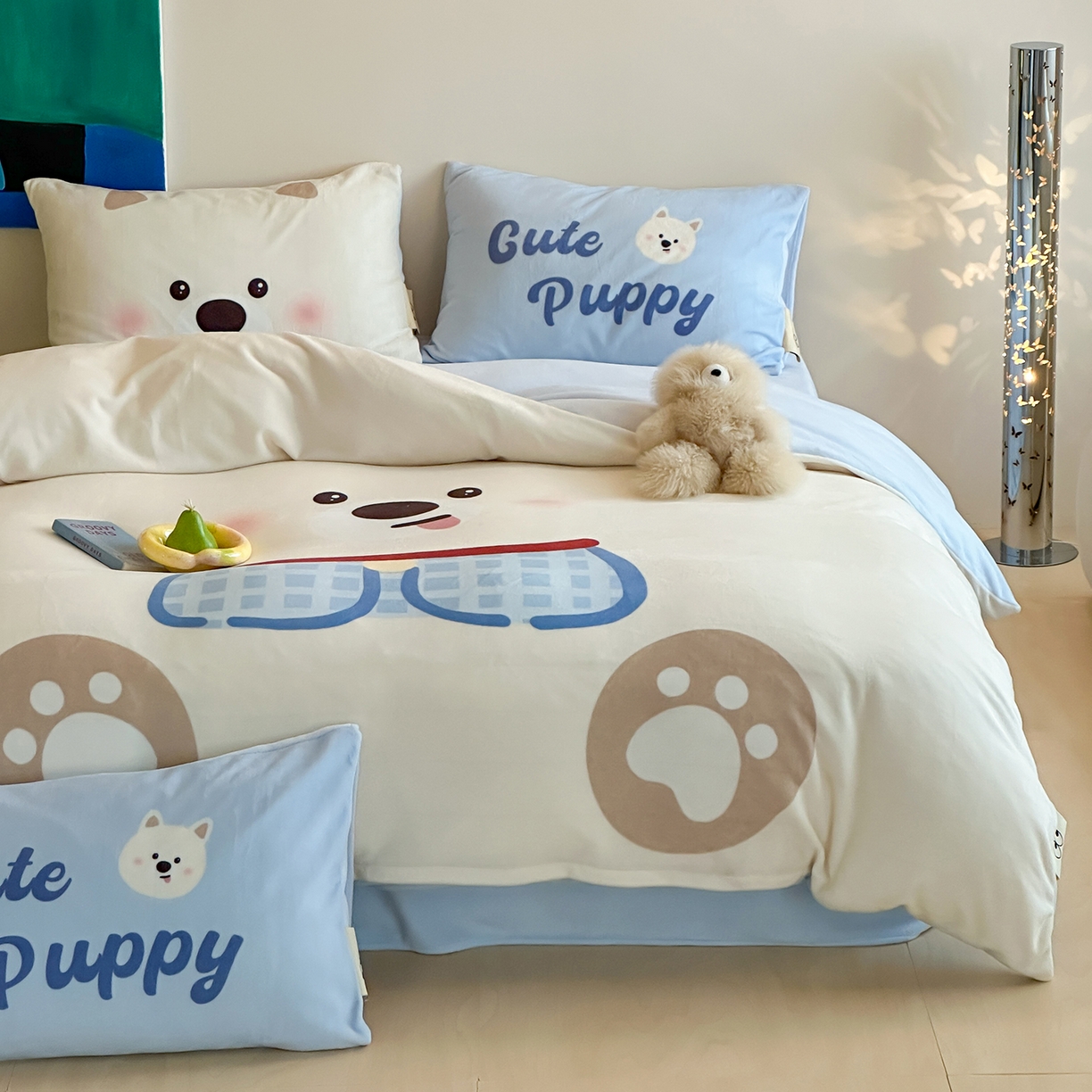 91家纺网 家纺一手货源 找家纺 桃子家居 2025新品A类ins博主大版卡通数码印花加厚牛奶绒系列四件套 绒大版-萌萌西高地