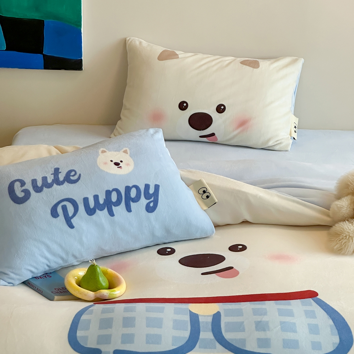 91家纺网 家纺一手货源 找家纺 桃子家居 2025新品A类ins博主大版卡通数码印花加厚牛奶绒系列四件套 绒大版-萌萌西高地