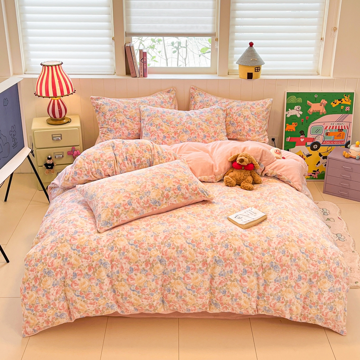 91家纺网 家纺一手货源 找家纺 （总）佳汐蓝家纺 2025新款190克高克重牛奶绒印花四件套