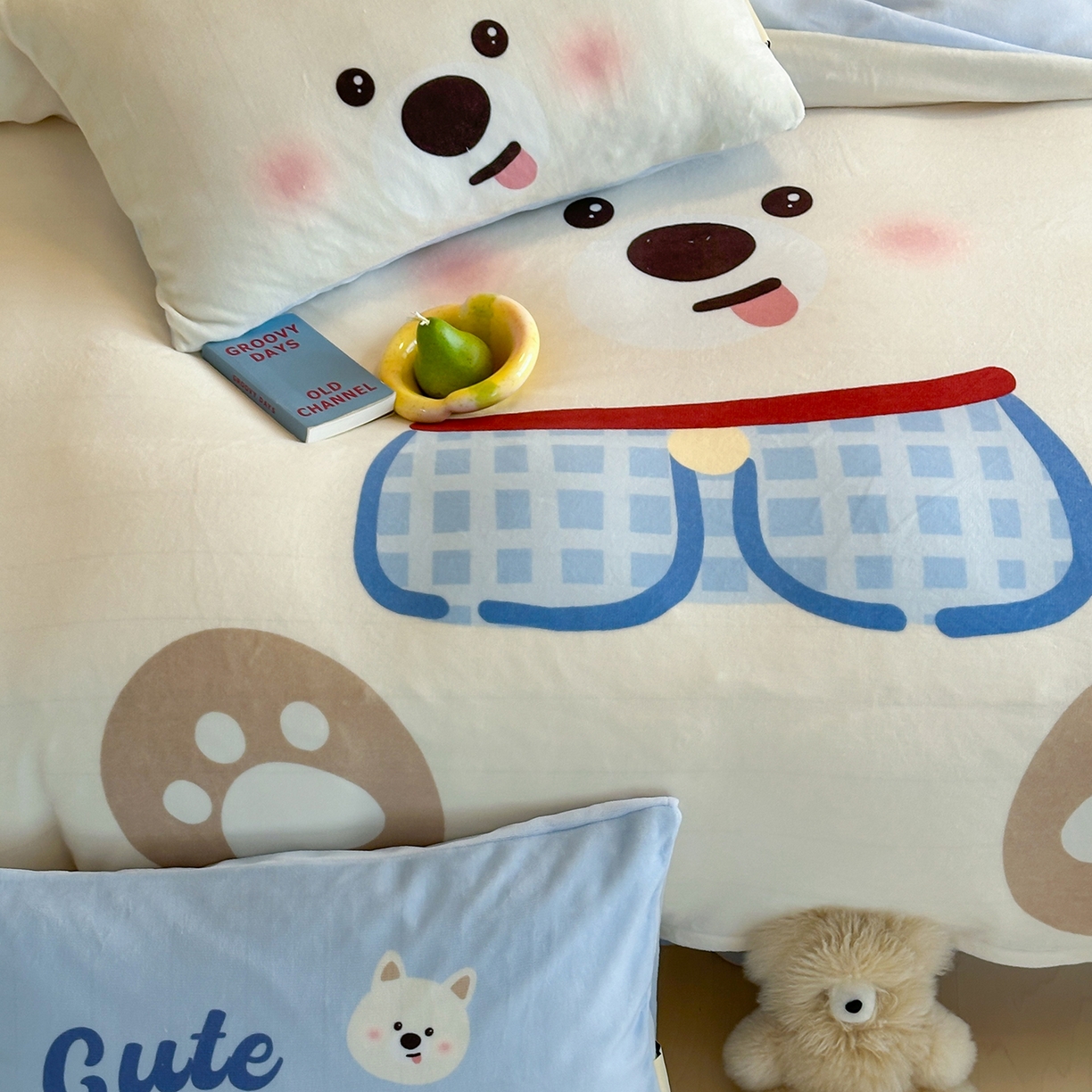 91家纺网 家纺一手货源 找家纺 桃子家居 2025新品A类ins博主大版卡通数码印花加厚牛奶绒系列四件套 绒大版-萌萌西高地