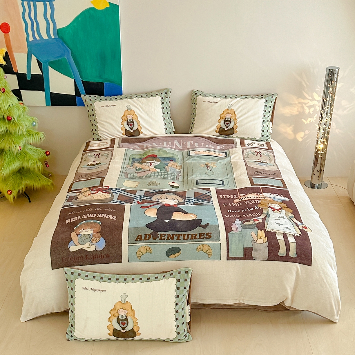 91家纺网 家纺一手货源 找家纺 桃子家居 2025新品A类ins博主大版卡通数码印花加厚牛奶绒系列四件套 绒大版-辛德女孩