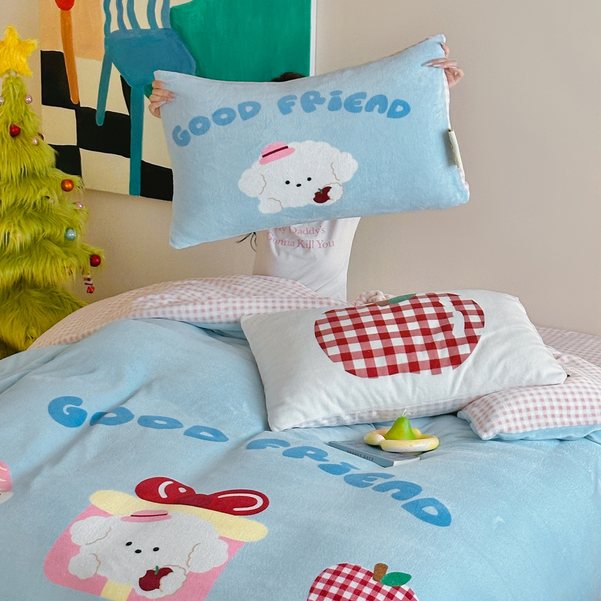 91家纺网 家纺一手货源 找家纺 桃子家居 2025新品A类ins博主大版卡通数码印花加厚牛奶绒系列四件套 绒大版-奶油甜心