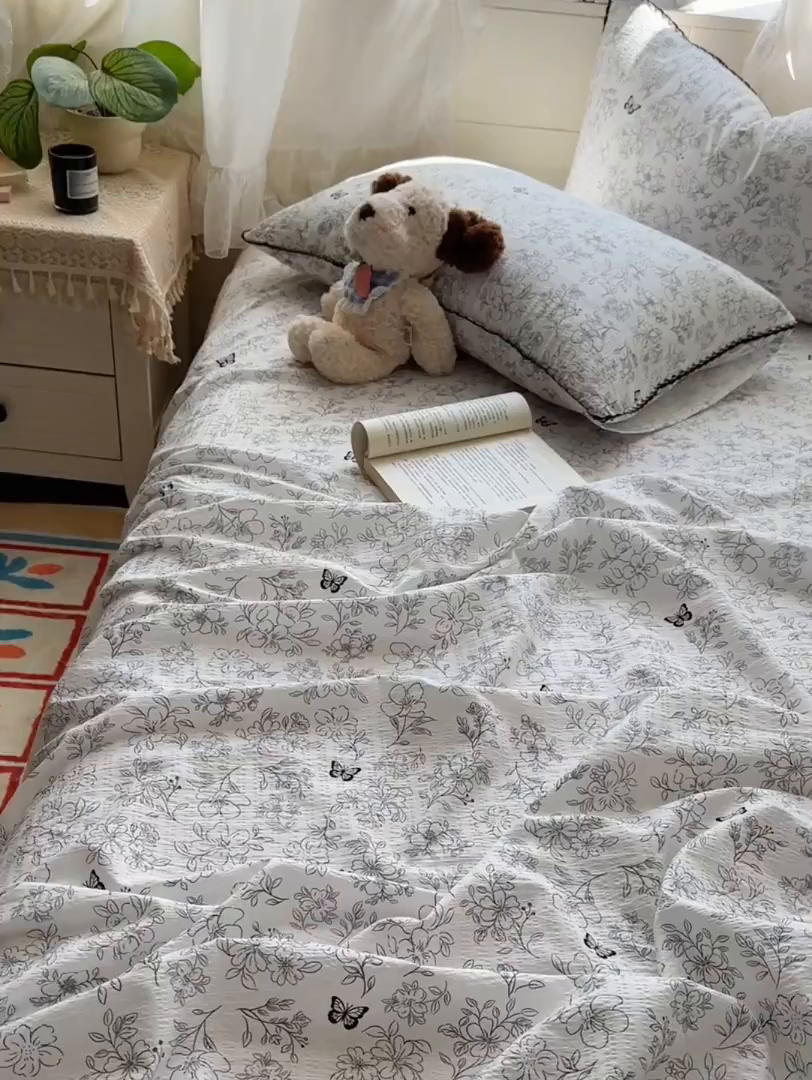 91家纺网 家纺一手货源 找家纺 （总）优卡迪家纺馆 2025新款皱皱棉小花边床单（下载文件包含买家秀）