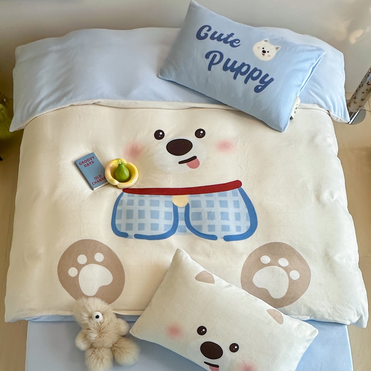 91家纺网 家纺一手货源 找家纺 桃子家居 2025新品A类ins博主大版卡通数码印花加厚牛奶绒系列四件套 绒大版-萌萌西高地