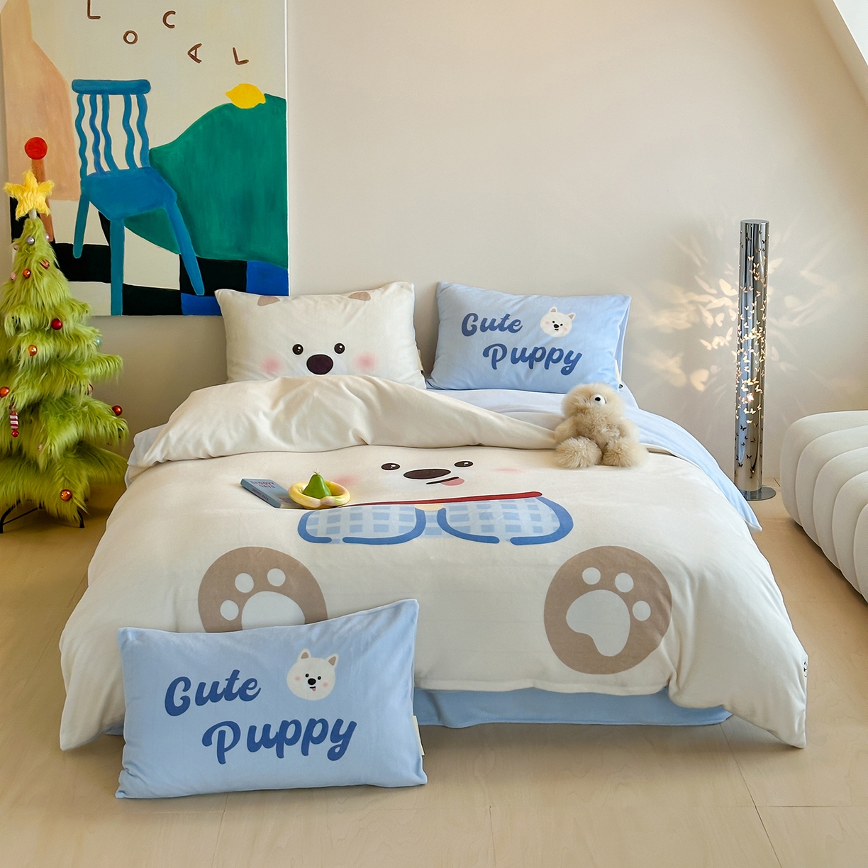 91家纺网 家纺一手货源 找家纺 桃子家居 2025新品A类ins博主大版卡通数码印花加厚牛奶绒系列四件套 绒大版-萌萌西高地