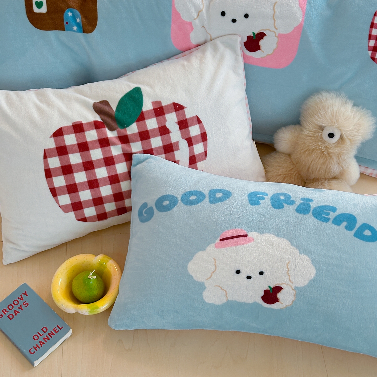 91家纺网 家纺一手货源 找家纺 桃子家居 2025新品A类ins博主大版卡通数码印花加厚牛奶绒系列四件套 绒大版-奶油甜心