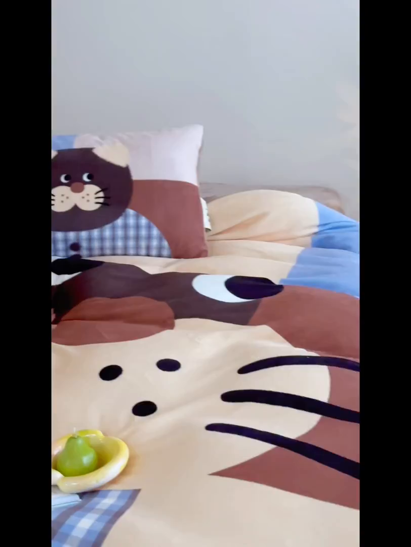 91家纺网 家纺一手货源 找家纺 桃子家居 2025新品A类ins博主大版卡通数码印花加厚牛奶绒系列四件套 绒大版-格子猫