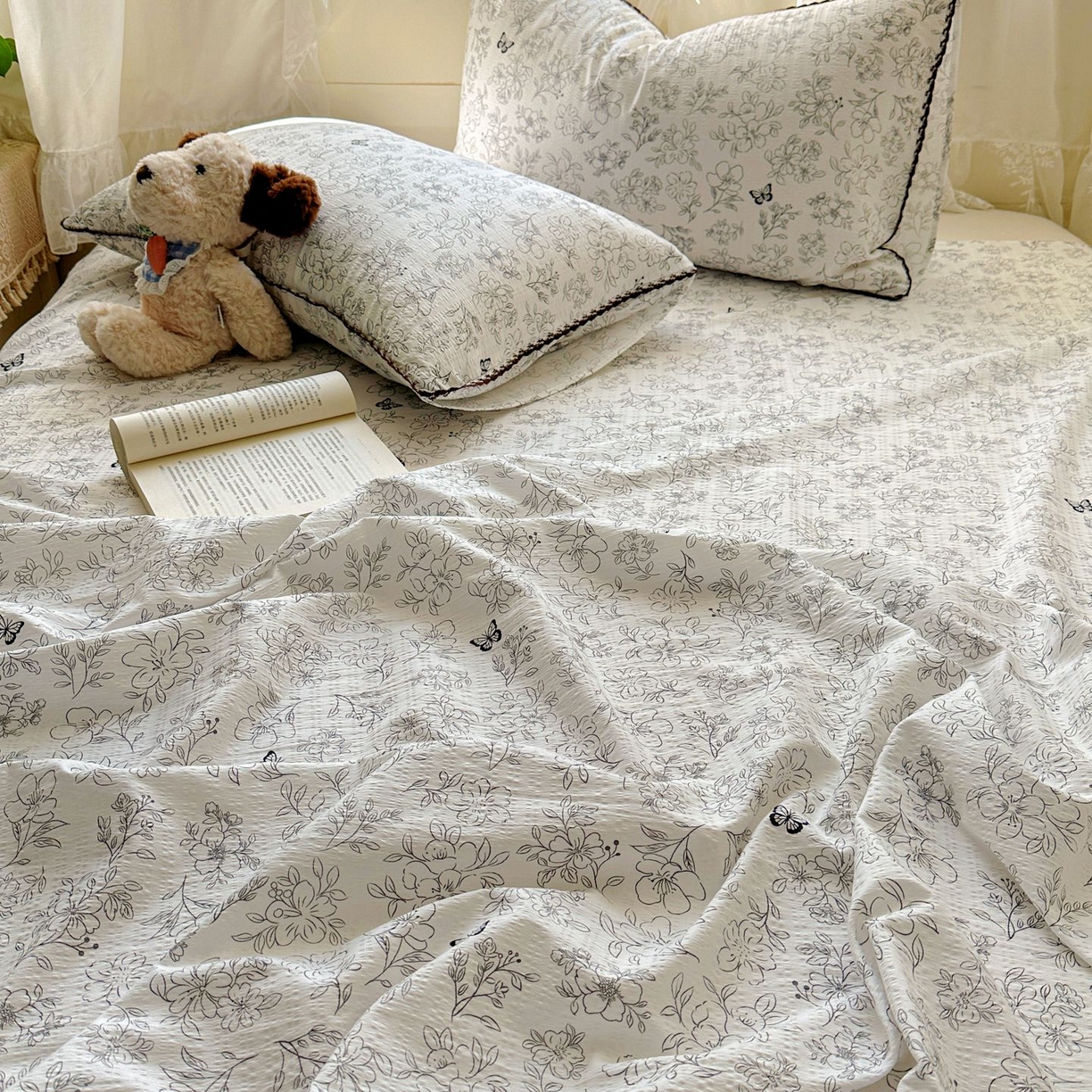 91家纺网 家纺一手货源 找家纺 （总）优卡迪家纺馆 2025新款皱皱棉小花边床单（下载文件包含买家秀）