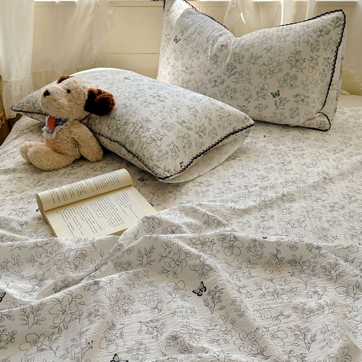 91家纺网 家纺一手货源 找家纺 （总）优卡迪家纺馆 2025新款皱皱棉小花边床单（下载文件包含买家秀）