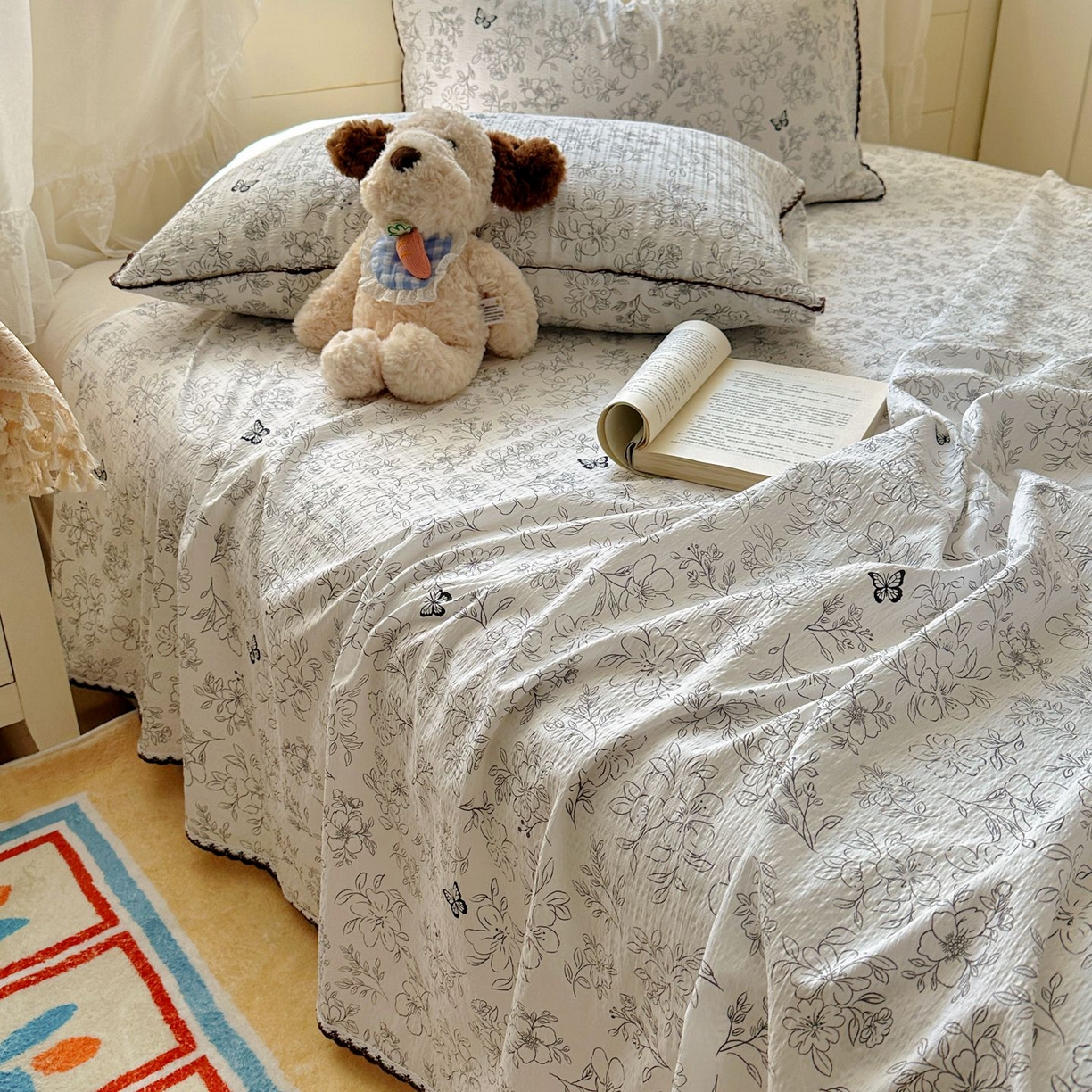 91家纺网 家纺一手货源 找家纺 （总）优卡迪家纺馆 2025新款皱皱棉小花边床单（下载文件包含买家秀）