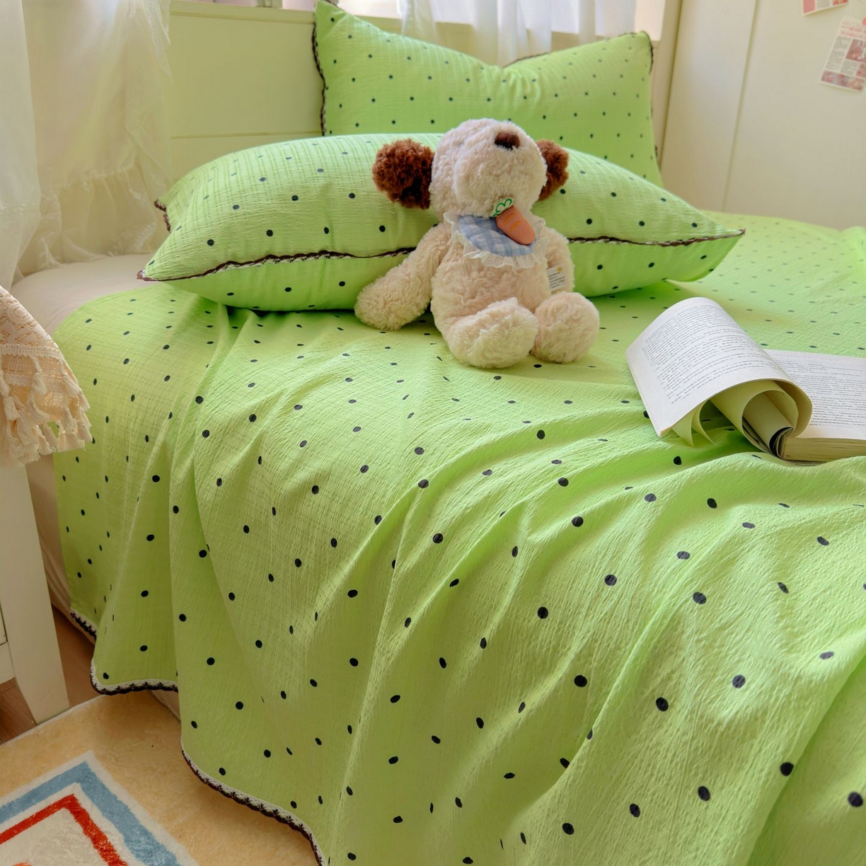 91家纺网 家纺一手货源 找家纺 （总）优卡迪家纺馆 2025新款皱皱棉小花边床单（下载文件包含买家秀）