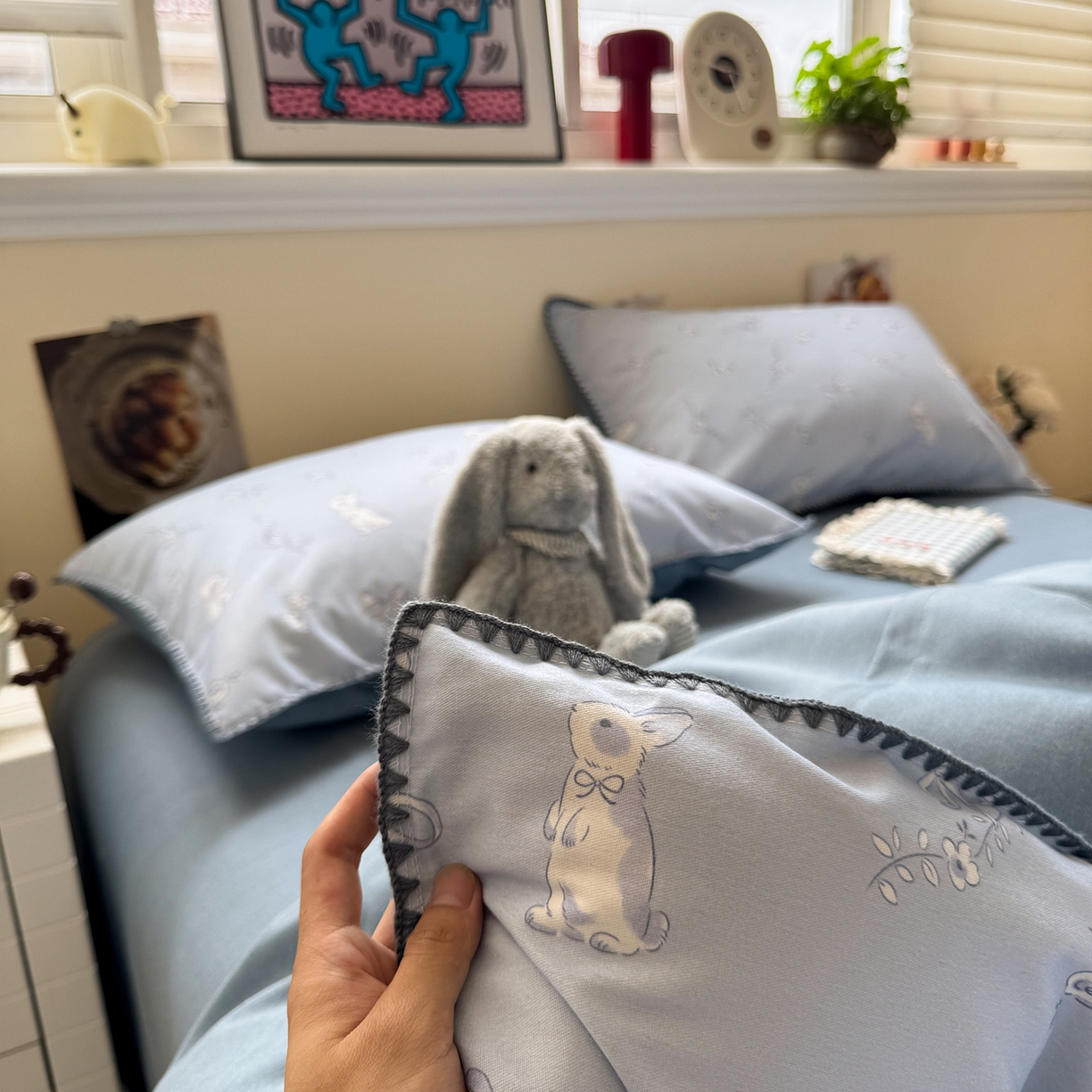 91家纺网 家纺一手货源 找家纺 慕尚家纺 2025新款磨毛三角针套件四件套 磨毛三角针-蝴蝶结兔