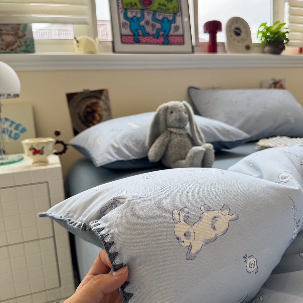 91家纺网 家纺一手货源 找家纺 慕尚家纺 2025新款磨毛三角针套件四件套 磨毛三角针-蝴蝶结兔