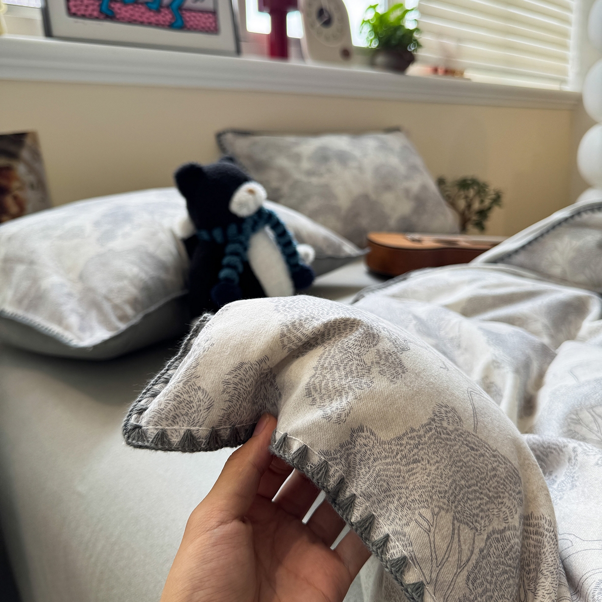 91家纺网 家纺一手货源 找家纺 慕尚家纺 2025新款磨毛三角针套件四件套 磨毛三角针-发财树