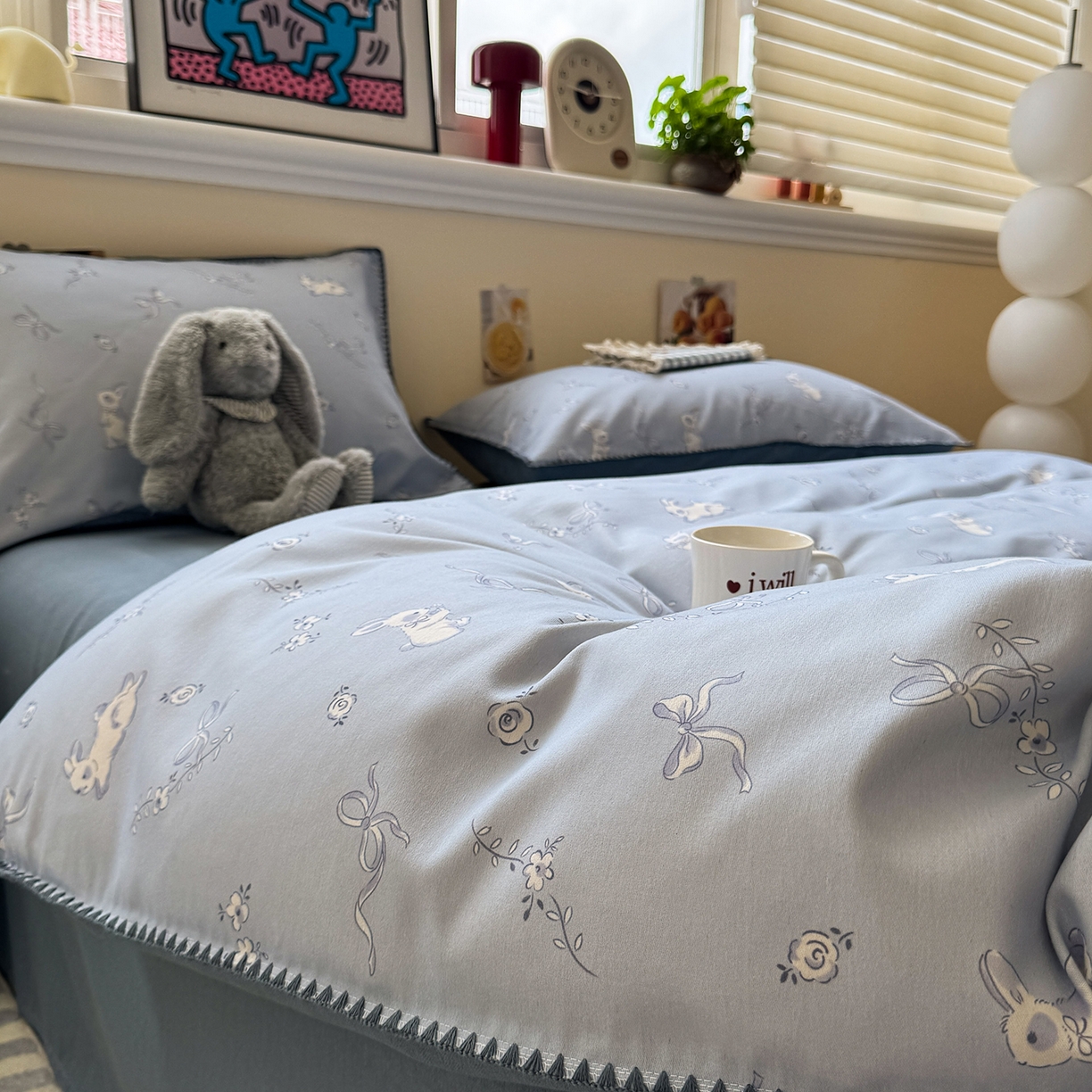 91家纺网 家纺一手货源 找家纺 慕尚家纺 2025新款磨毛三角针套件四件套 磨毛三角针-蝴蝶结兔